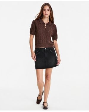 And Now This Mid-rise Grommet-trim Denim Mini Skirt - Black