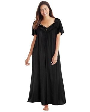 Only Neccessities Plus Size Only Necessities Long Silky Lace-trim Gown - Black
