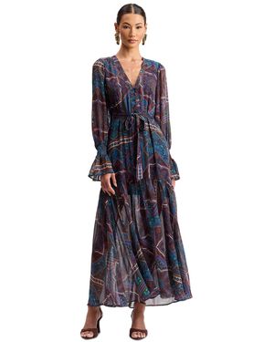 Avec Les Filles Plunging V-neck Long-sleeve Maxi Dress - Blue