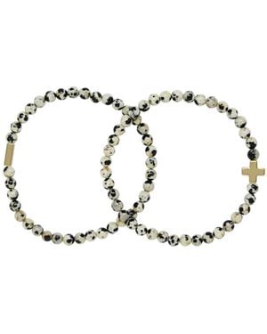 charged Stone Beaded 2 Pieces Bracelet Set - Metallic