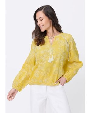 Olsen Embrodiered Tunic Blouse - Yellow