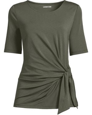 Lands' End Plus Size Lightweight Jersey Tie Front Top - Green