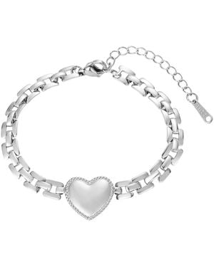Adornia Tarnish Resistant Heart Grid Chain Bracelet - Metallic