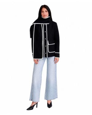 Kensie Scarf Collar Faux Wool Jacket - Black