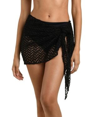 La Blanca Sandbar Social Crochet Asymmetrical Self Tie Sarong - Black