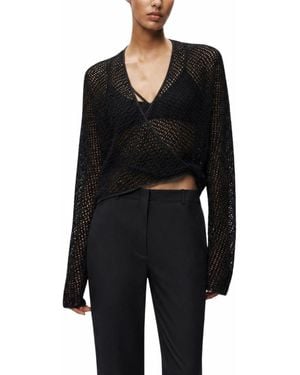 Nocturne Wrap Mesh Blouse - Black