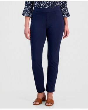 Style & Co. Petite Mid Rise Pull On Straight Leg Ponte Pants - Blue