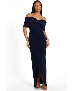 Quiz Scuba Crepe Bardot Wrap Maxi Dress - Blue