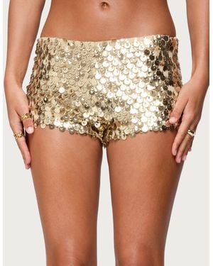 Edikted Macie Sequin Micro Shorts - Metallic