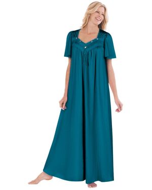 Only Neccessities Plus Size Only Necessities Long Silky Lace-trim Gown - Blue