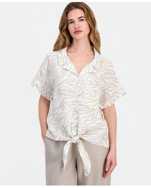 Charter Club Petite Linen Tie-front Top - White