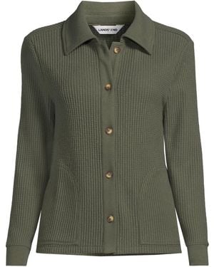 Lands' End Long Sleeve Waffle Collared Shacket - Green