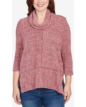 Ruby Rd. Petite Cowl Neck Space Dye Chenille Knit Top - Red