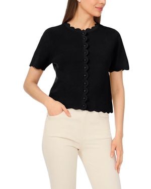 Cece Crewneck Scallop-edge Cardigan Sweater - Black