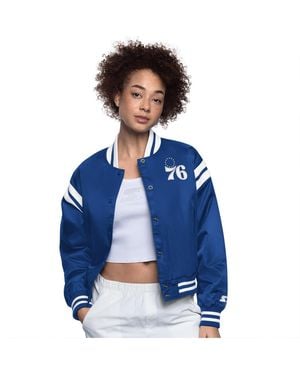 Starter Royal/white Philadelphia 76ers Full Count Satin Full-snap Varsity Jacket - Blue