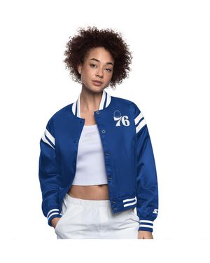 Starter Royal/white Philadelphia 76ers Full Count Satin Full-snap Varsity Jacket - Blue