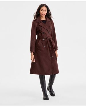 BCBGMAXAZRIA Double Breasted Faux Suede Belted Trench Coat P Xxs Xxl - Red