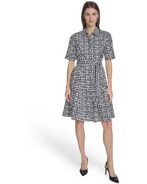 Calvin Klein Collared Chiclet Tiered Midi Dress - Blue