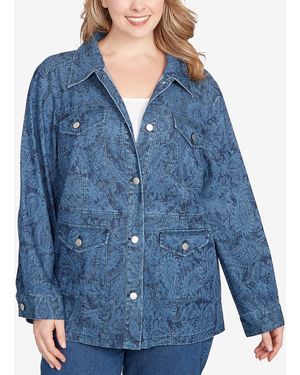 Ruby Rd. Plus Size Wide Leg Floral Cutout Jacket - Blue