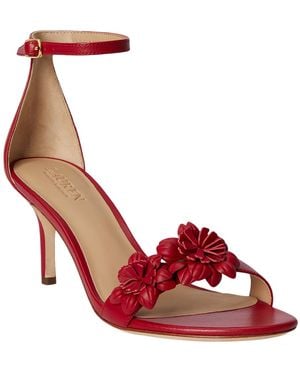 Ralph Lauren Allie Mid-heel Floral-trim Raffia Sandals - Red