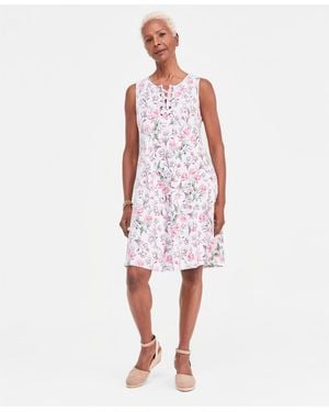 Style & Co. Printed Lace-up Sleeveless Dress - White