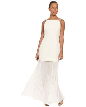 Ivy & Blu Ivy + Blu Straight-neck Sheer-pleated Maxi Dress - White