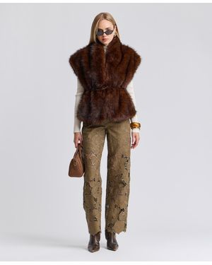 Avec Les Filles Belted Faux Fur Shawl Collar Vest - Brown
