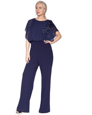 White Tie By Shani Floral Applique Jumpsuit - Blue