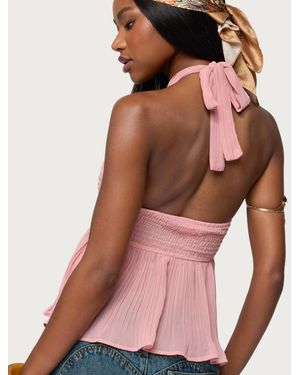 Edikted Pleated Chiffon Babydoll Halter Top in Pink | Lyst