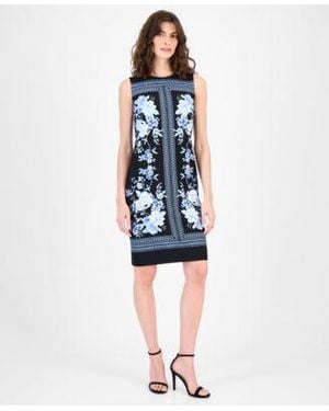Anne Klein Printed Sleeveless Sheath Dress - Blue