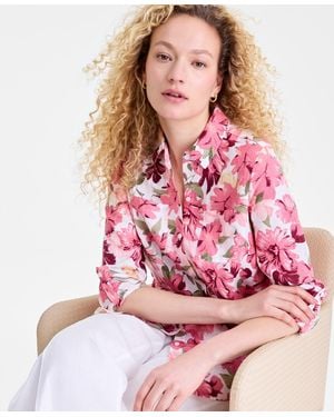 Charter Club Petite 100% Linen Button-front Shirt - Pink