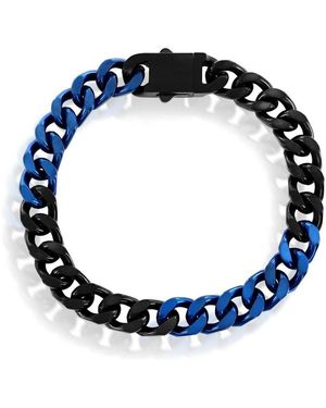 Metallo Stainless Steel 10mm Cuban Link Bracelet - Blue