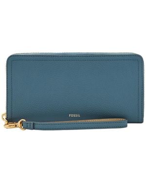 Fossil Logan Leather Zip Around Clutch Wallet - Blue