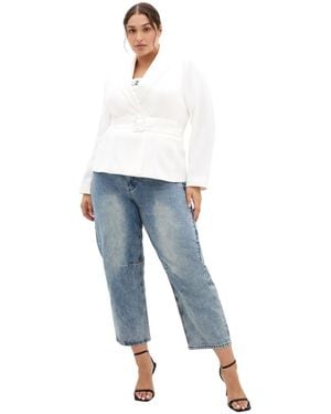 City Chic Ivy Belted Blazer - Blue