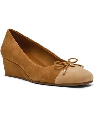 Anne Klein Waiter Leather Wedge Heel Pumps - Brown
