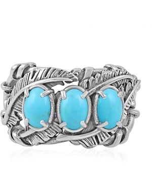 American West Jewelry Sterling Silver Kingman Turquoise Three Stone Feather Ring - Blue