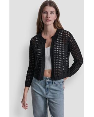 DKNY Petite Open-stitch Cardigan - Black