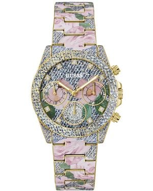 Guess Floral Print Stainless Steel -function Watch - Gray