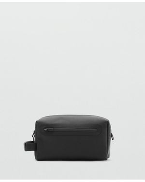 Mango Faux Leather Detail Toiletry Bag - Black