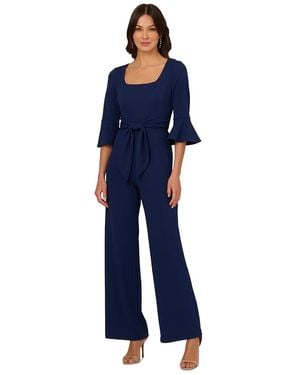 Adrianna Papell Square-neck Bell-sleeve Wide-leg Jumpsuit - Blue