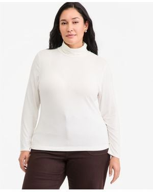 On 34th Plus Size Modal-blend Mockneck Long-sleeve Top - White
