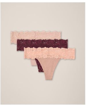 Pact Organic Cotton Lace Waist Thong 3-pack - Pink