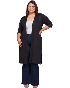 24seven Comfort Apparel Plus Size Knee Length Duster Cardigan Sweater - Blue