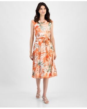 Kasper Printed Cowl-neck Chiffon Dress - Orange
