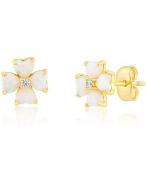 Simona Opal And Cubic Zirconia Heart-shaped Flower Studs - Metallic