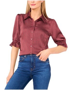 Cece Balloon Short Sleeves Button Down Shirt - Red