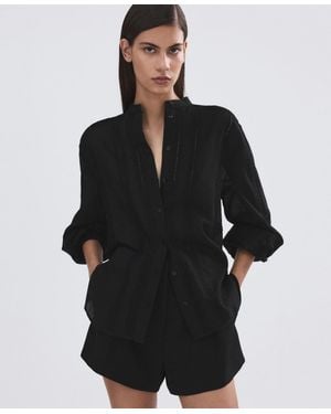 Mango Lace Accents Embroidered Blouse - Black