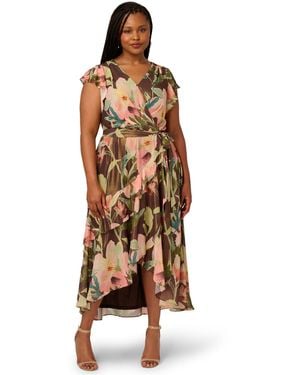 Adrianna Papell Plus Size Chiffon Printed High-low Midi Dress - Brown