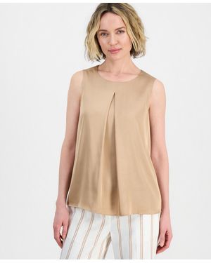 Kasper Sleeveless Pleated Satin Top - Natural