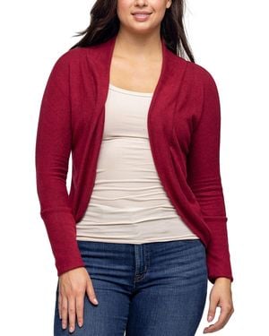 24seven Comfort Apparel Curved Hem Open Front Long Bolero Shrug - Red